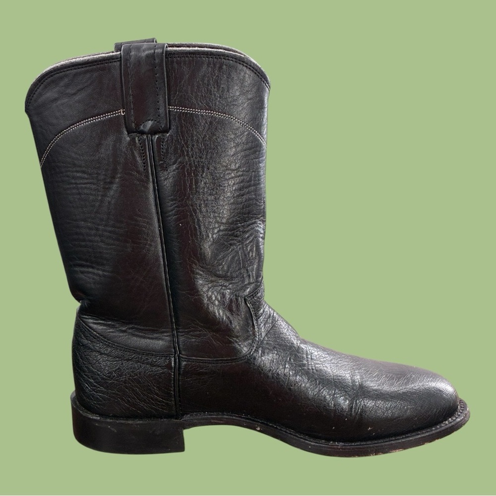 Larry Mahan Blk Roper Men Boots Smooth Quill Ostrich leather. Sz.
